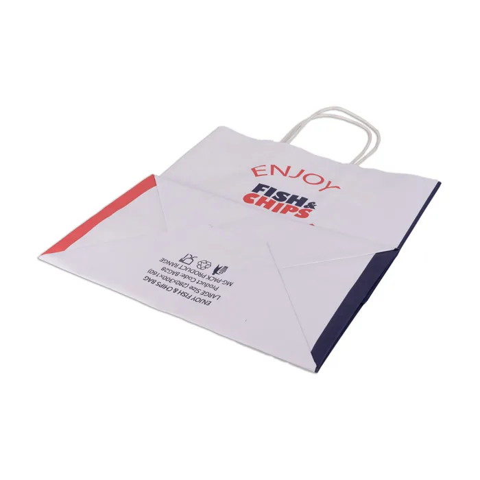 Fish&Chips Twisted Handles White Paper Bags Large size (280x170x290mm)