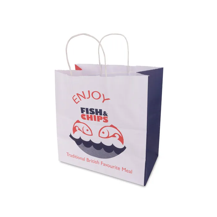 Fish&Chips Twisted Handles White Paper Bags Jumbo size (320x210x320mm)